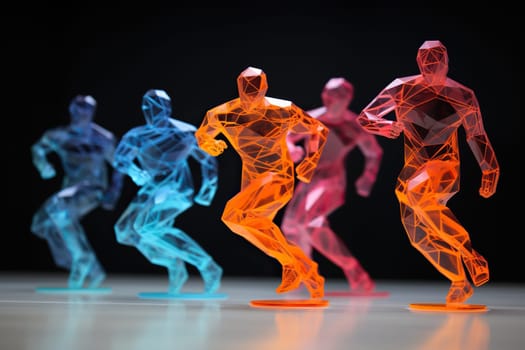 Glass multi-colored figures of dancing people.