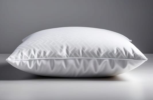 One white pillow separately on a gray background. Side view.