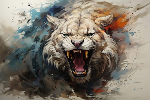 Mural, picture on the wall with a wild white tiger.