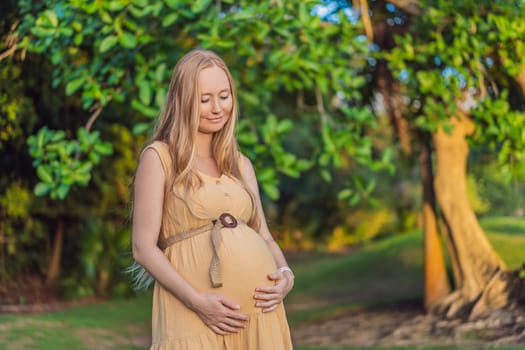 pregnant woman finds joy and serenity, relishing a tranquil moment outdoors during her pregnancy journey.