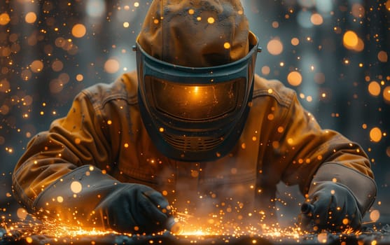 In the darkness of night, a man wearing a helmet is welding a piece of metal. The event is like a scene from a science fiction movie, capturing the art of welding in a screenshot