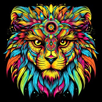 Abstract portrait of a fairy tale mystical animal in psychedelic pop art style Isolated on a black background. Template for t-shirt print, sticker, poster, etc.