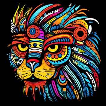 Abstract portrait of a fairy tale mystical animal in psychedelic pop art style Isolated on a black background. Template for t-shirt print, sticker, poster, etc.