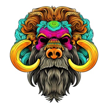 Abstract portrait of a fairy tale mystical animal in psychedelic pop art style. Isolated on a white background. Template for t-shirt print, sticker, poster, etc.