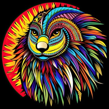 Abstract portrait of a fairy tale mystical animal in psychedelic pop art style Isolated on a black background. Template for t-shirt print, sticker, poster, etc.