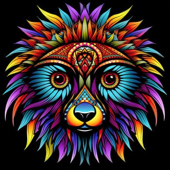 Abstract portrait of a fairy tale mystical animal in psychedelic pop art style Isolated on a black background. Template for t-shirt print, sticker, poster, etc.