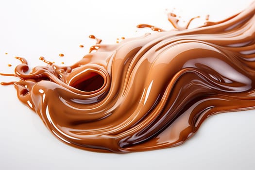 Beautiful waves of milk caramel chocolate, texture of chocolate waves on a white background.