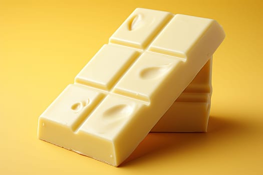 White chocolate on yellow background with copy space for banner.