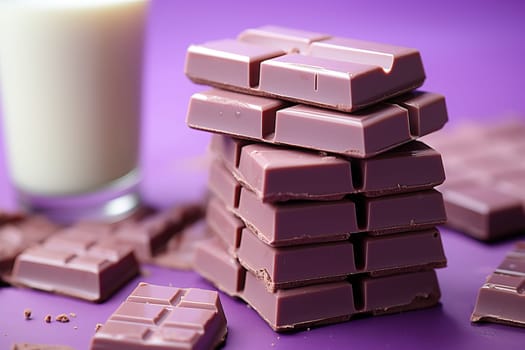 Chocolate bar with a purple tint on a purple background, lavender milk chocolate.