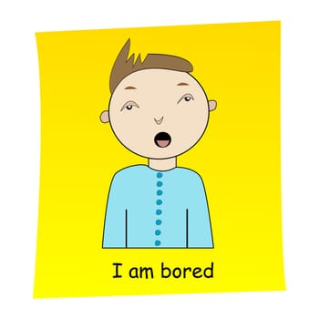 I am bored concept.Cartoon hand drawn boy with bored expression