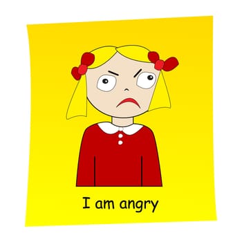 I am angry concept. Cartoon hand drawn girl with angry expression