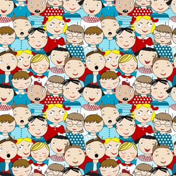 Colorful hand drawn seamless pattern with cute faces of children