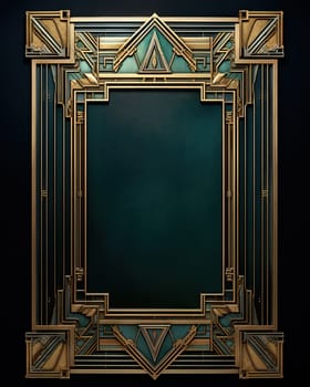 Golden art deco frame with ornament. Retro golden art deco or art nouveu frame in roaring 20s style. Generative AI