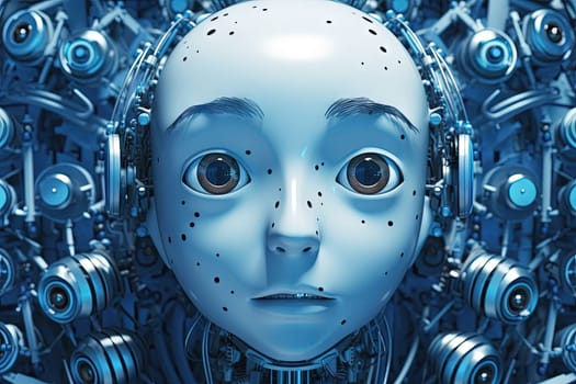Cyborg or digitally improved boy. Artificial intelligence and technology concept with advanced human. Generated AI