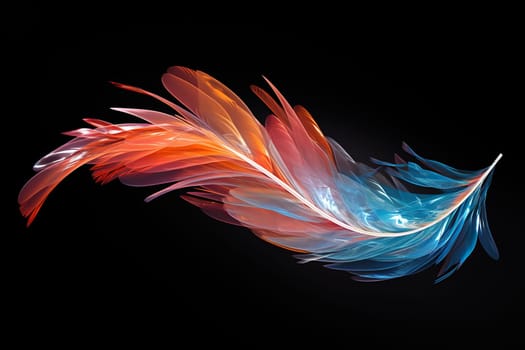 Gradient holographic elegant neon feather on a black background.