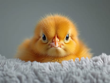 Cute Little Yellow Chick in Cosy Blanket. Fluffy Little Bird .