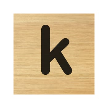 A lower case k wood block on white with clipping path