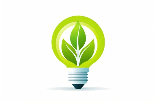 Eco friendly lightbulb with plants green background, Renewable and sustainable energy. Generative AI.