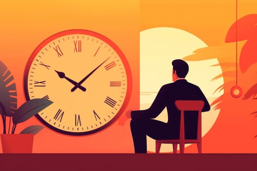 Concept of time management with man and clock. Generative AI..