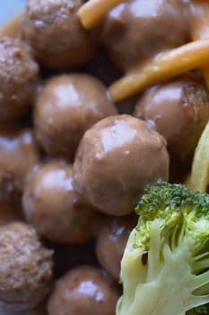 closeup of Turkey Meatballs on a plate ,