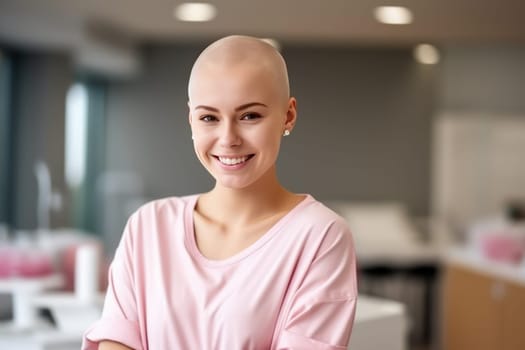 woman wearing pink t-shirt . Breast cancer awareness month. Generative ai.