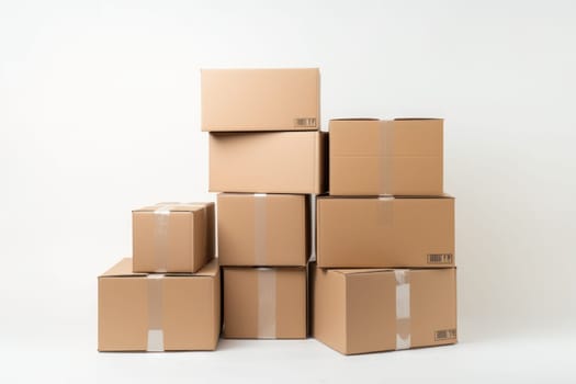 Close - up view of cardboard boxes neatly stacked .Generative AI.