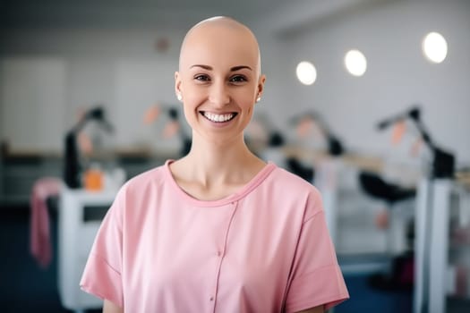 woman wearing pink t-shirt . Breast cancer awareness month. Generative ai.