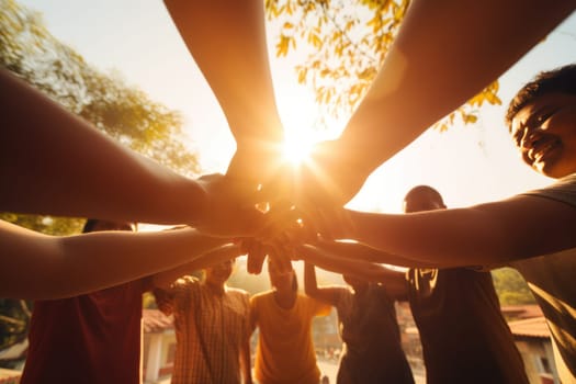 a group of people holding hands, forming a circle of support. Generative ai.