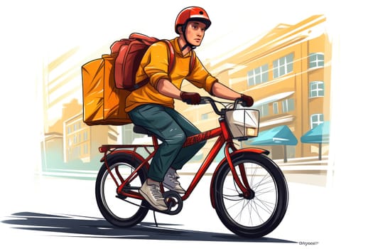 Delivery man riding scooter with package behind, fast delivery by scooter service illustration. Generative AI.