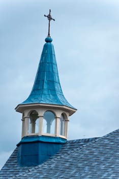 old church blue wood tower