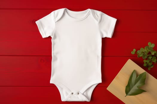 baby short sleeve bodysuit mockup in minimal interior. newborn bodysuit. Generative AI.