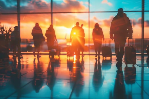 People walking to the airport terminal, Generative AI.