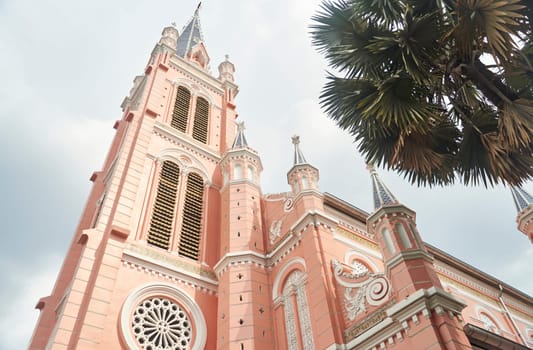 Ho Chi Minh City, Vietnam - 03.07.2023: View of the pink Tan Dinh church. High quality photo