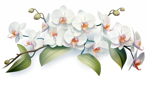 Orchid plant in full bloom isolated, white background. High quality illustration