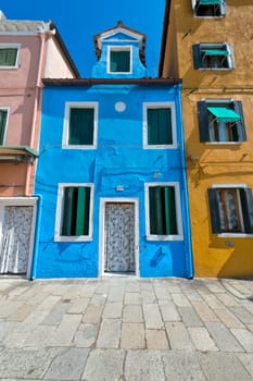 colorful houses of Burano Venice on sunny day