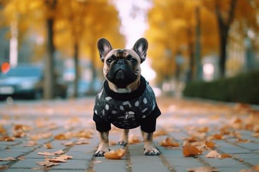 Cute dog with in autumn concept. Generative AI.