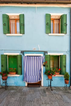 colorful houses of Burano Venice on sunny day