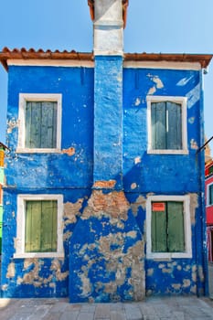 colorful houses of Burano Venice on sunny day