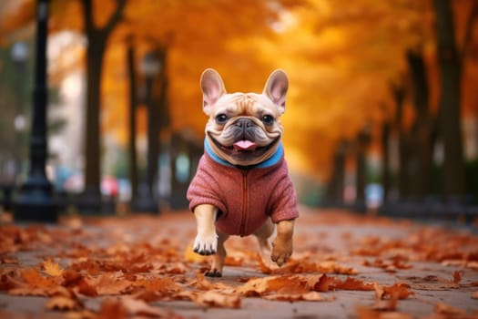 Cute dog with in autumn concept. Generative AI.