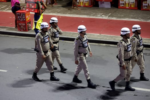 salvador, bahia, brazil - february 10, 2024: Bahia military police officers seen during the carnival in the city of Salvador.