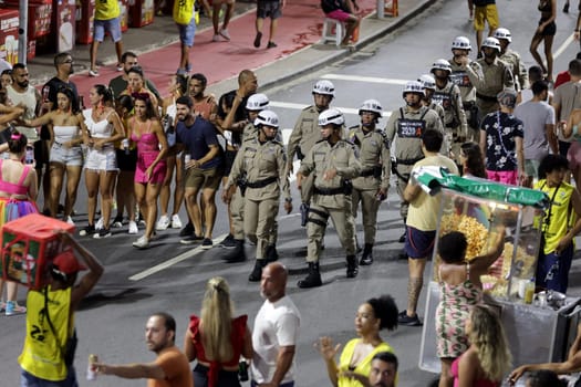 salvador, bahia, brazil - february 10, 2024: Bahia military police officers seen during the carnival in the city of Salvador.