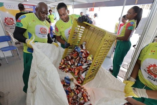 salvador, bahia, brazil - february 11, 2024: worker at a recycling center for waste from carnival in Salvador.

