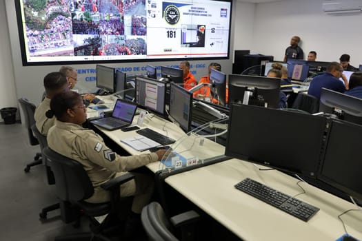 salvador, bahia, brazil - february 12, 2024: Security forces professionals working at the integrated control and command center in the city of Salvador