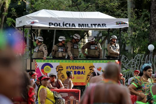 salvador, bahia, brazil - february 10, 2024: Bahia military police officers seen during the carnival in the city of Salvador.