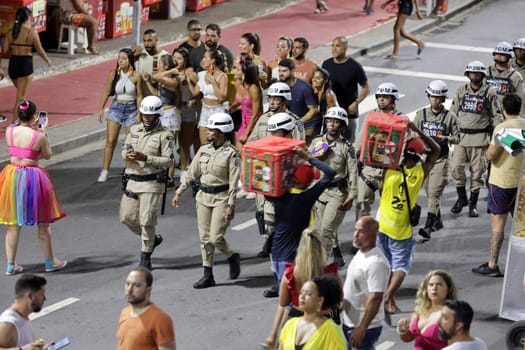 salvador, bahia, brazil - february 10, 2024: Bahia military police officers seen during the carnival in the city of Salvador.