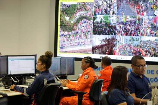 salvador, bahia, brazil - february 12, 2024: Security forces professionals working at the integrated control and command center in the city of Salvador