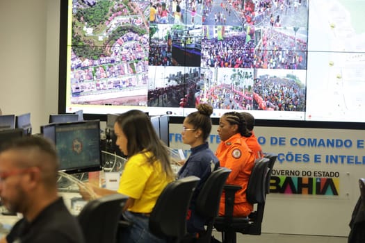 salvador, bahia, brazil - february 12, 2024: Security forces professionals working at the integrated control and command center in the city of Salvador