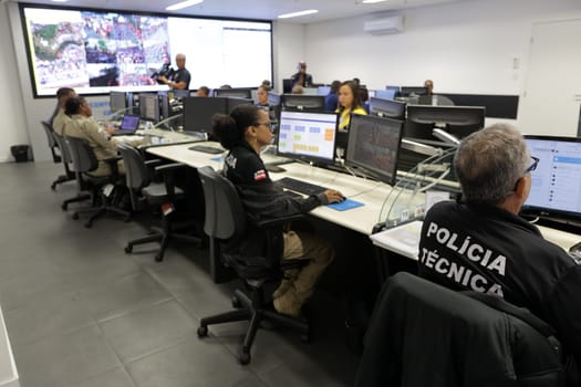 salvador, bahia, brazil - february 12, 2024: Security forces professionals working at the integrated control and command center in the city of Salvador