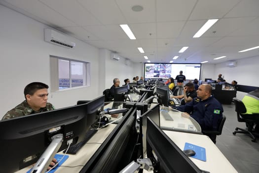 salvador, bahia, brazil - february 12, 2024: Security forces professionals working at the integrated control and command center in the city of Salvador