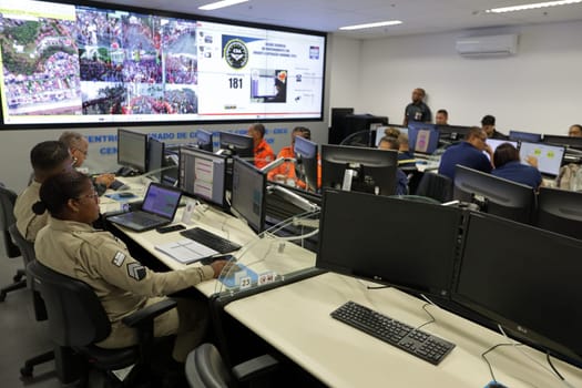 salvador, bahia, brazil - february 12, 2024: Security forces professionals working at the integrated control and command center in the city of Salvador